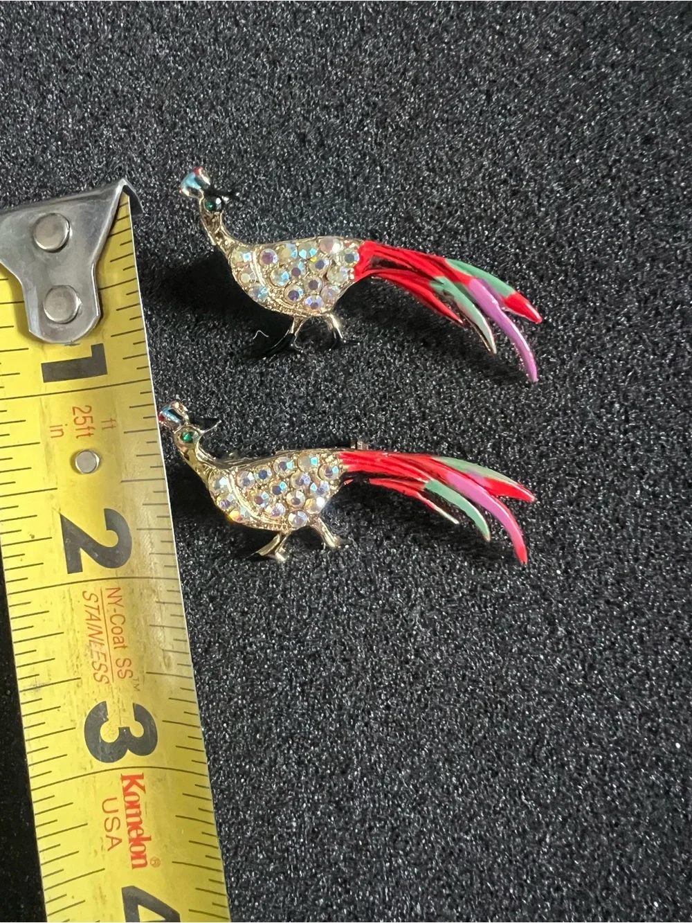 Vintage Peacock Bird Pins Brooches Set of 2
